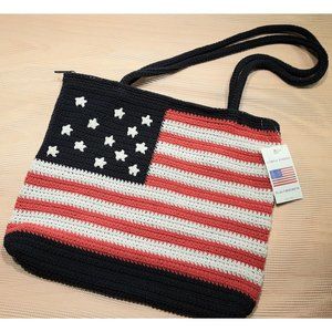 NEW Stars & Stripes Flag Crochets Purse Bag Double Strap 13x11 Zipper Patriotic